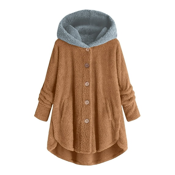 AOOCHASLIY 2023 Women Winter Coat Women Plus Size Button Plush Tops Hooded Loose Cardigan Wool Coat Winter Jacket