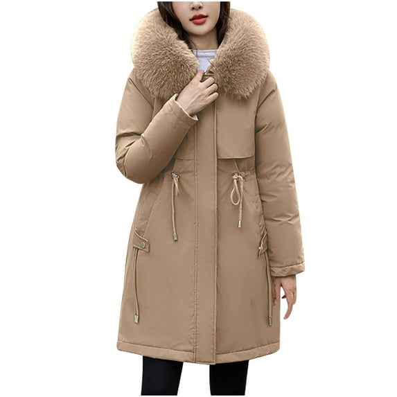 AOOCHASLIY 2023 Women Winter Coat Women Warm Pocket Coat Turn Down Collar Long Jacket Winter Down Parkas