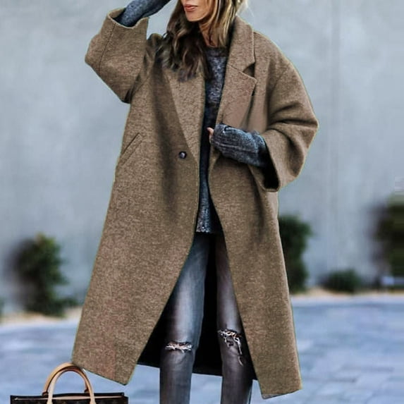 AOOCHASLIY 2023 Women Winter Coat Women's Fall and Winter Straight Cardigan Button Pocket Coat