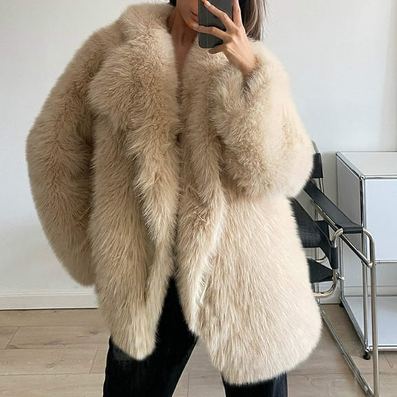 AOOCHASLIY 2023 Women Winter Coat Women's Fashion Solid Long Sleeve Warm Coat Faux Tops