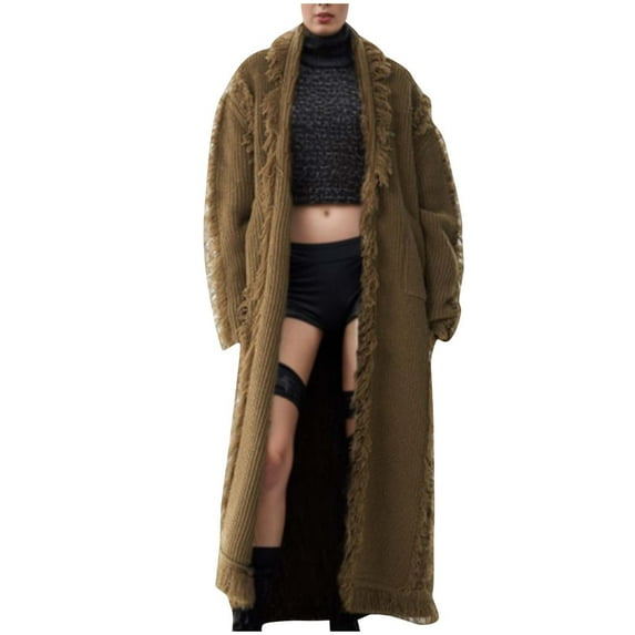 AOOCHASLIY 2023 Women Winter Coat Women's Tassels Loose Knitted Cardigan Fashion Sweater Coat