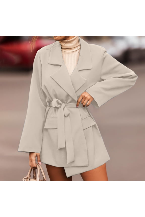 2023 Women Winter Coat Womens V-neck Straight Long Sleeved Pocket Women's Windbreaker Cardigan Jacket