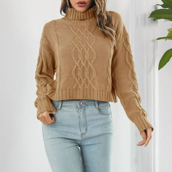 AOOCHASLIY 2023 Womens Sweater Fashion Women Casual Solid Color High Collar Long Sleeve Sweater