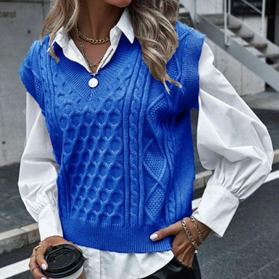 AOOCHASLIY 2023 Womens Sweater Fashion Women Casual V-Neck Hollow Diamond Knitted Vest Sweater Vest