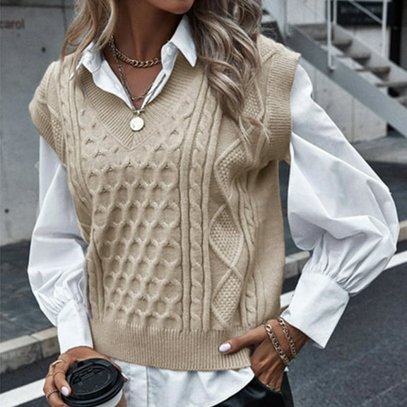 AOOCHASLIY 2023 Womens Sweater Fashion Women Casual V-Neck Hollow Diamond Knitted Vest Sweater Vest