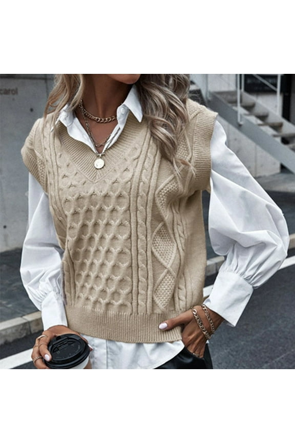 2023 Womens Sweater Fashion Women Casual V-Neck Hollow Diamond Knitted Vest Sweater Vest