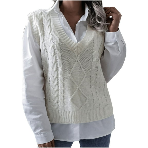 AOOCHASLIY 2023 Womens Sweater Fashion Women Casual V-Neck Hollow Knitted Vest Sweater Vest