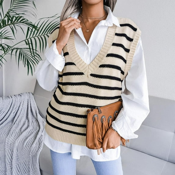 AOOCHASLIY 2023 Womens Sweater Fashion Women Casual V-Neck Hollow Knitted Vest Sweater Vest