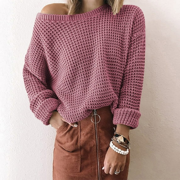 AOOCHASLIY 2023 Womens Sweater Fashion Women Solid Long Sleeve Pullove Digaonl Collar Casual Sweater Tops