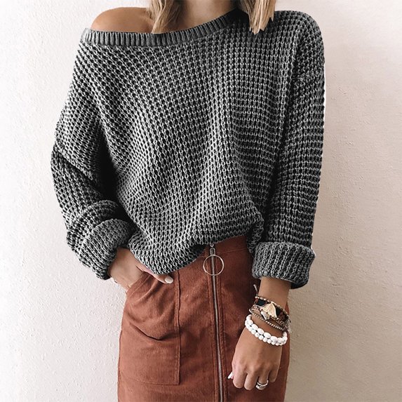 AOOCHASLIY 2023 Womens Sweater Fashion Women Solid Long Sleeve Pullove Digaonl Collar Casual Sweater Tops