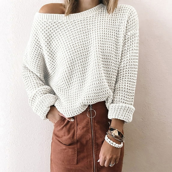 AOOCHASLIY 2023 Womens Sweater Fashion Women Solid Long Sleeve Pullove Digaonl Collar Casual Sweater Tops