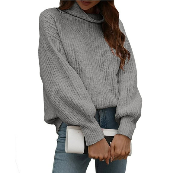 AOOCHASLIY 2023 Womens Sweater Fashion Women Solid Long Sleeve Pullove Turtleneck-Neck Casual Sweater Tops