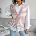 thumbnail image 1 of AOOCHASLIY 2023 Womens Sweater Women Fashion Casual Loose Stripe Splicing Sweater V-neck Sweater Vest, 1 of 5