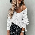 thumbnail image 1 of AOOCHASLIY 2023 Womens Sweater Women Fashion V-neck Solid Color Hollowing Out Long Sleeves Sweater Tops, 1 of 5