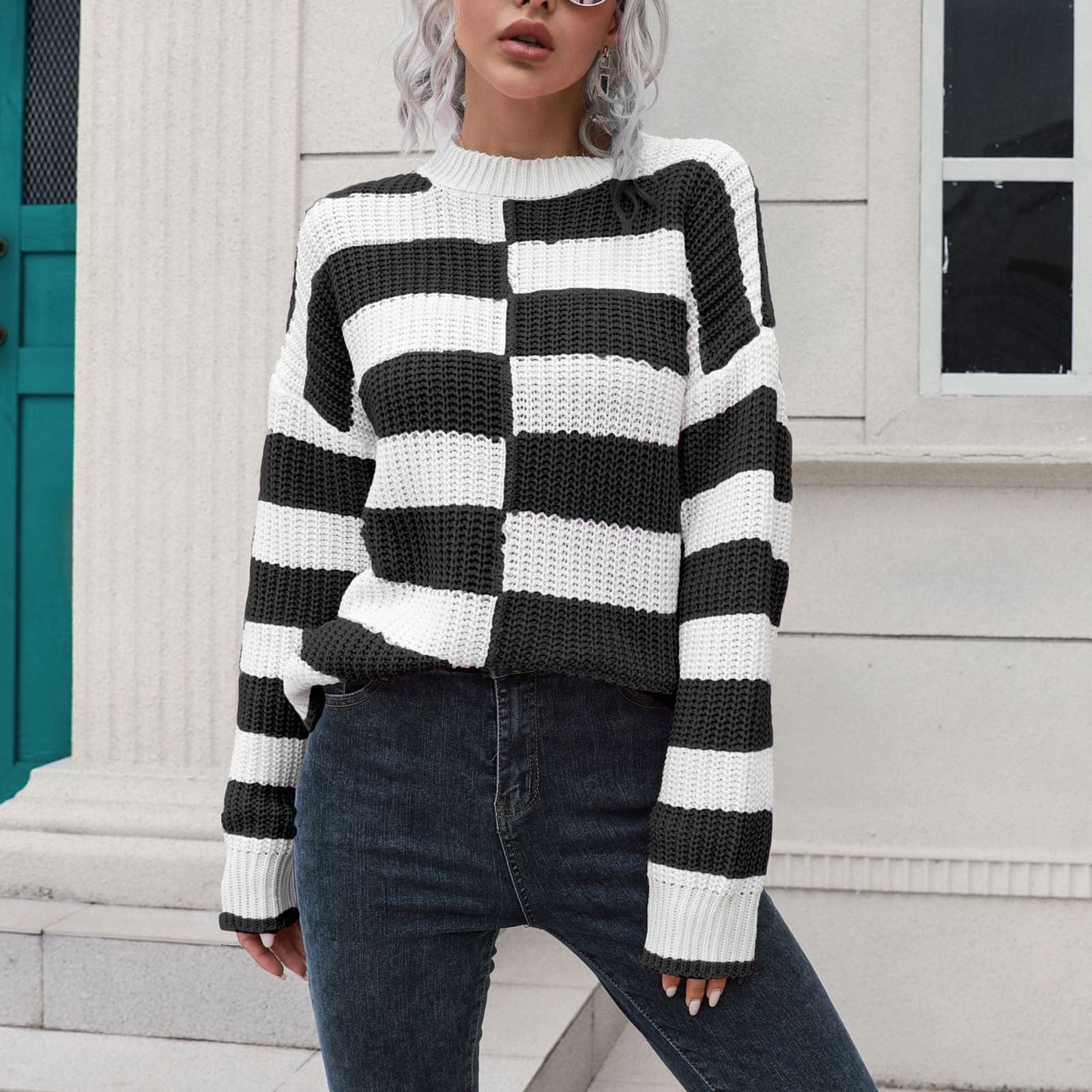 AOOCHASLIY 2023 Womens Sweater Women's Clothing Design Striped Sweater