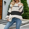 thumbnail image 1 of AOOCHASLIY 2023 Womens Sweater Women's Fashion Sleeves Color Matching Round Neck Loose Pullover Stripe Tops Blouse Knitted Sweater, 1 of 5