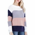 thumbnail image 1 of AOOCHASLIY 2023 Womens Sweater Women's Fashion Sleeves Round Neck Color Matching Loose Tops Blouse Knitted Sweater, 1 of 5