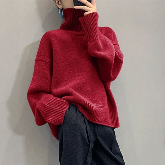 AOOCHASLIY 2023 Womens Sweater Women‘s Multicolor Turtleneck Sweater Solid Knitted Solid Sweater Casual Fashion Tops