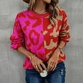 thumbnail image 1 of AOOCHASLIY 2023 Womens Sweater Women's New Leopard Print Long Sleeve Splicing Knitting Pullover Round Neck Sweater Tops, 1 of 5