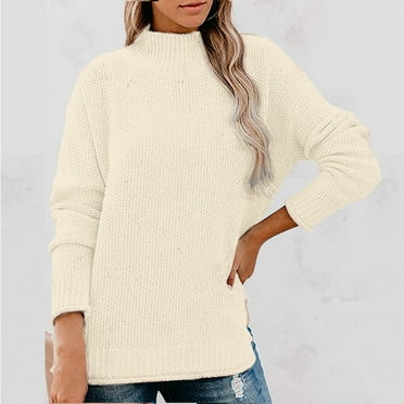 AOOCHASLIY 2023 Womens Sweater Women's Pullover Long Sleeve High Collar Loose Knit Top