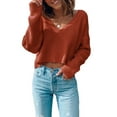 thumbnail image 1 of AOOCHASLIY 2023 Womens Sweater Women's Solid Color Casual Long-Sleeved V-neck Pullover Sweater, 1 of 1