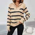 thumbnail image 1 of AOOCHASLIY 2023 Womens Sweater Women's V-Neck Loose Zipper Hedging Casual Stripe Knitting Sweater Tops, 1 of 5