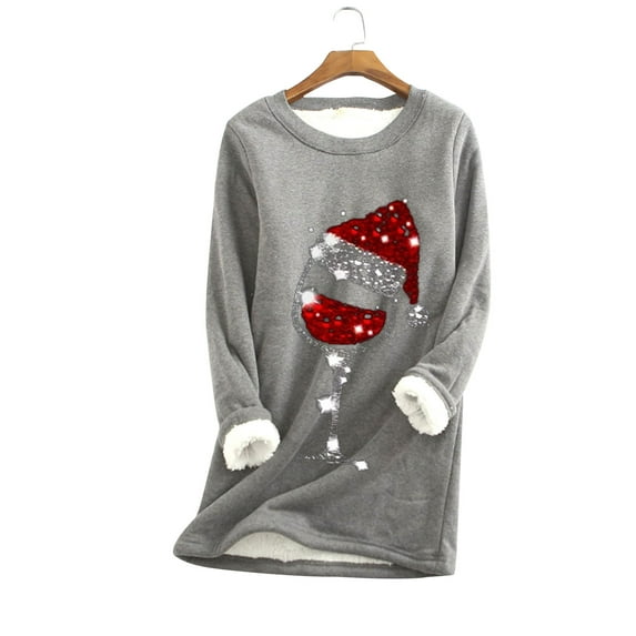 AOOCHASLIY 2023 Womens Tops Thick Fleece Sweatshirt Winter Velvet O-neck Warm Underwear