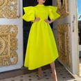 thumbnail image 1 of AOOCHASLIY 2024 Summer Dress Women Fashion Color Round Neck Three-quarter Sleeve Large Skirt Hem Dress, 1 of 5
