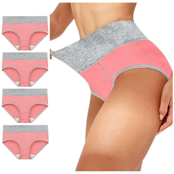 AOOCHASLIY 4PC Women's High Waist Stretch Patchwork Briefs Soft Underwear Bikini Underpants Breathable Ladies Panties