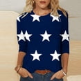 thumbnail image 1 of AOOCHASLIY American Flag Star Women Tops Women's Fashion Printed T-shirt Mid-length 3/4 Sleeves Blouse Round Neck Casual Tops, 1 of 1