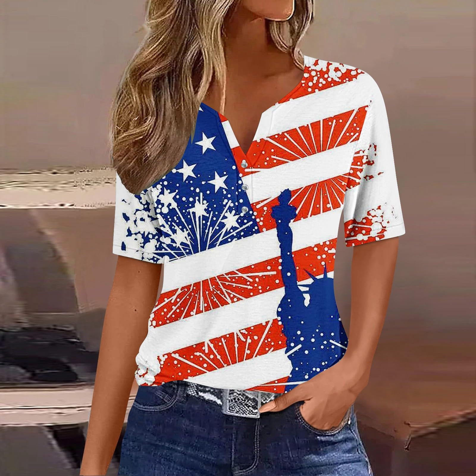 Women's Independence Day Splicing America Flag Stars  Printed Casual Dress main image 0