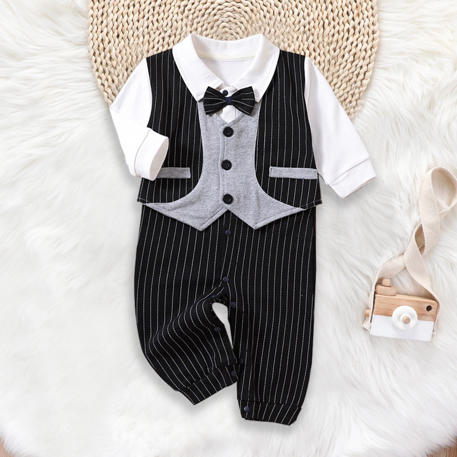 AOOCHASLIY Baby Days Clothes College Style Fall Gentleman Style Romper