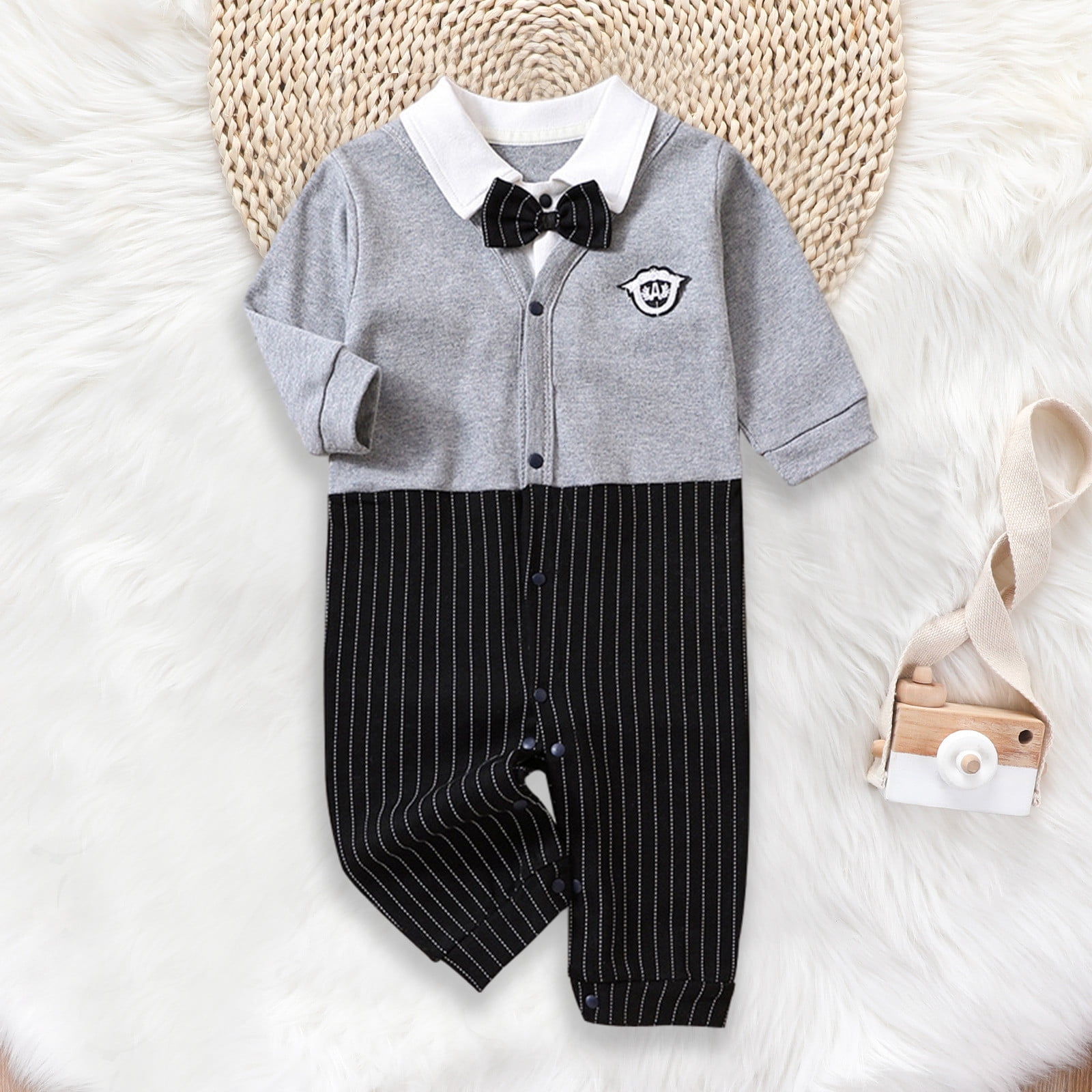 AOOCHASLIY Baby Days Clothes College Style Fall Gentleman Style Romper