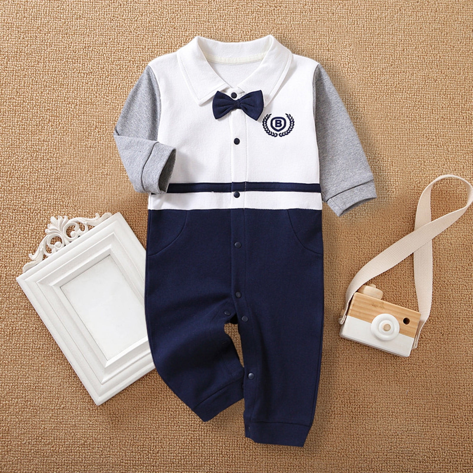 AOOCHASLIY Baby Days Clothes College Style Fall Gentleman Style Romper