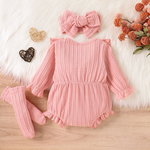 AOOCHASLIY Boys Girls Clothes Long Sleeve Bodysuit + Sweater Fabric Bodysuit + Footmuff Set Suitable For Ages 3-12 Months