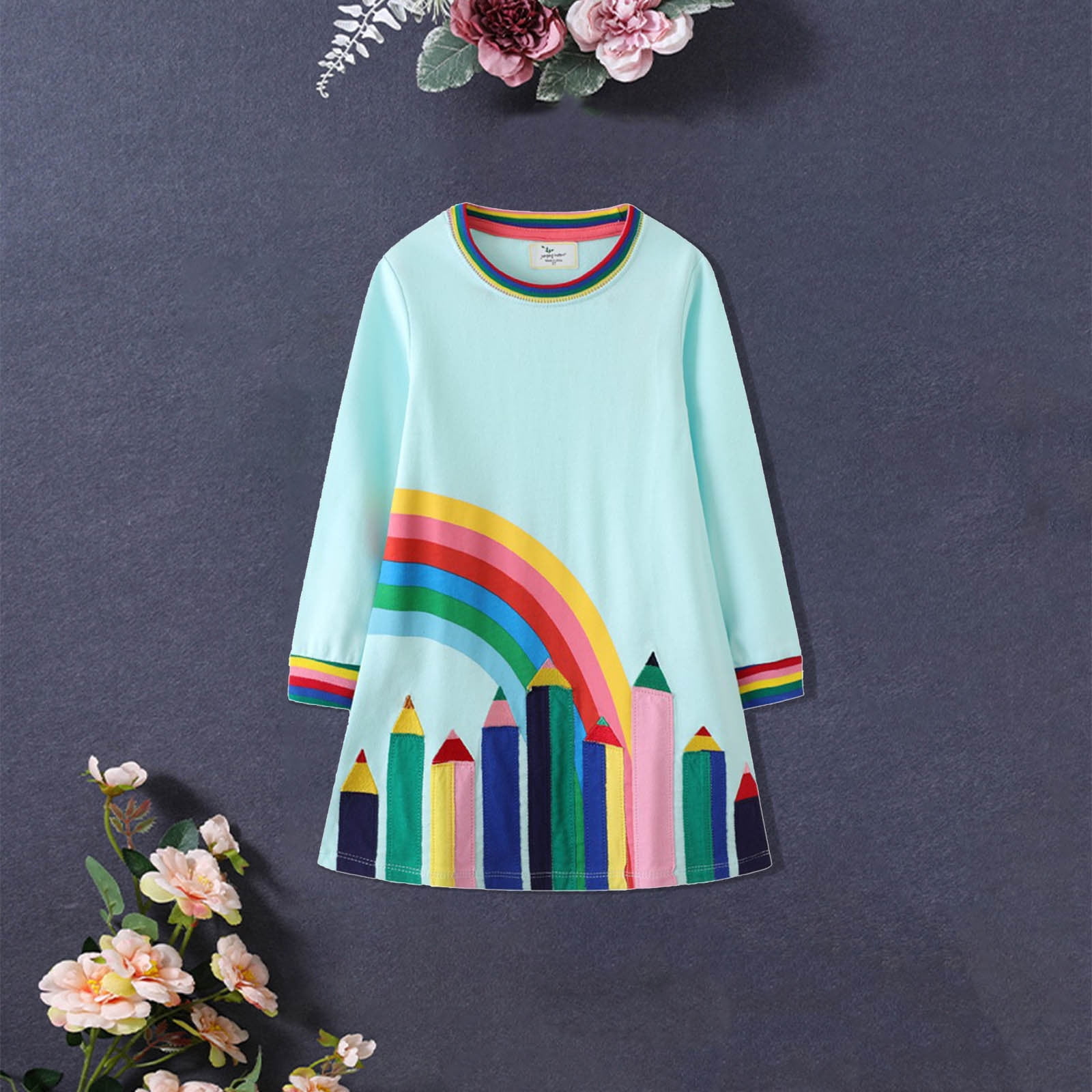 AOOCHASLIY Baby Days Clothes Young Girls 2-7 Years Old Cotton Dress Rompers Long-sleeved Dress Outerwear Outfits Dress Spring New Children's Dresses Long-Sleeved