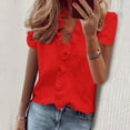thumbnail image 1 of AOOCHASLIY Back to School Clearaces Ladies' Elegant Business Shirt Cotton Ruffle Trim Delicate Impermeable V Neck Shirt, 1 of 5