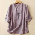 thumbnail image 1 of AOOCHASLIY Back to School Clearaces Literary Chinese Style Tencel Cotton Hemp Embroidery Large Size Loose Round Neck Short Lantern Sleeve Shirt, 1 of 1