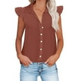 thumbnail image 1 of AOOCHASLIY Back to School Clearaces Women's New Trendy Solid Button Shirt Women Lapel Loose Ruffled Sleeve Shirt, 1 of 4