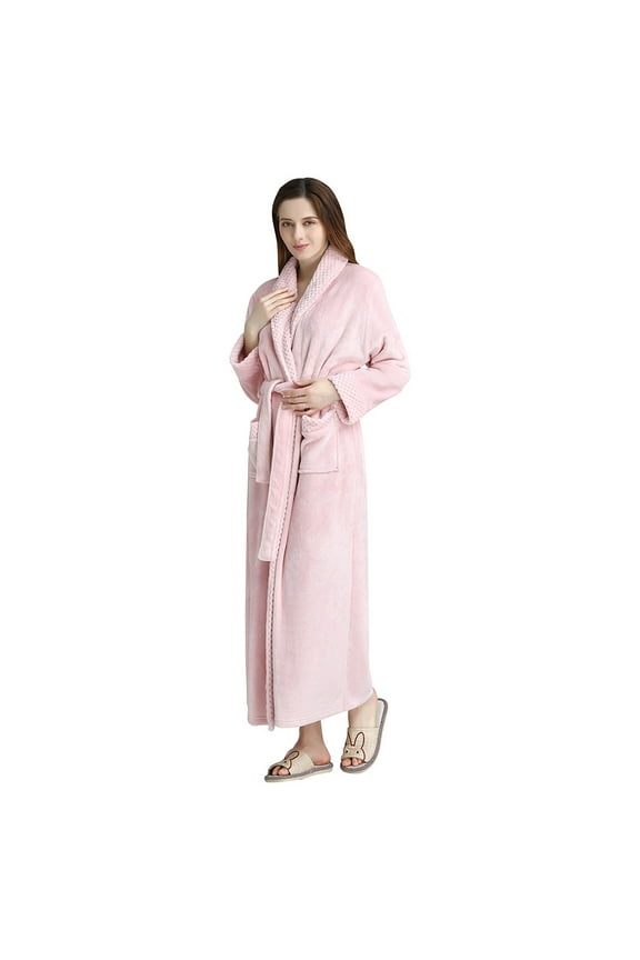 Bath Robes for Women Clearance Ladies Plush Robes Solid Thicken Velvet Robe Bathrobe Gown Pajamas Sleepwear Pocket Waistband