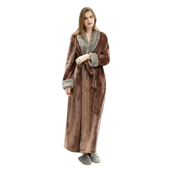 AOOCHASLIY Bath Robes for Women Clothes Plush Robes Splice Thicken Coral Fleece Robe Bathrobe Gown Pajamas Sleepwear Pocket
