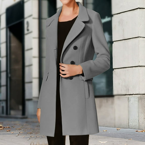 AOOCHASLIY Black and Friday Women Coat Christmas Gift Casual Women's Turndown Neck Winter Qutwear Pocket Gradient Solid Hoodless Regular Women's Long Sleeve