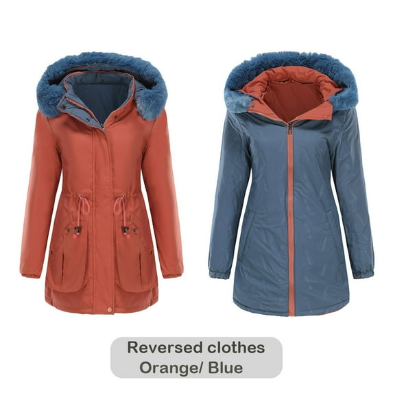 AOOCHASLIY Black and Friday Women Coat Christmas Gift Women's Reversible Warm Cotton Coat with Removable Hood, Hong Sleeve Zipper, Thick Cotton Coat, Hooded Casual Coat/Jacket