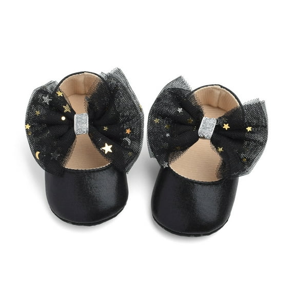 AOOCHASLIY Black and Friday Kids Shoes Baby Girls Mary Janes Flat Bowknot Rubber Sole First Walker Princess Dress Shoes