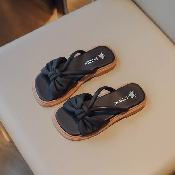 AOOCHASLIY Black and Friday Kids Shoes Toddler Shoes Baby Girls Cute Bow Non-slip Soft Sole Beach Roman Sandals Slippers