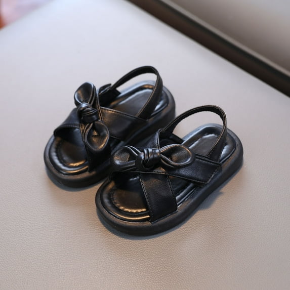 AOOCHASLIY Black and Friday Kids Shoes Toddler Shoes Baby Girls Cute Fashion Solid Color Bow Non-slip Soft Sole Beach Sandals