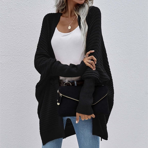 AOOCHASLIY Black and Friday Women Coat Christmas Gift Fashion Ladies Sweaters Long Sleeve Solid Ladies Loose Women Blouse