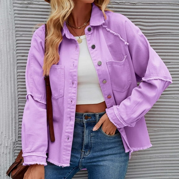 AOOCHASLIY Black and Friday Women Coat Christmas Gift Women's Tassel Solid Long Sleeve Pocket Denim Coat Top