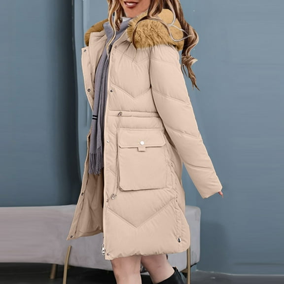 AOOCHASLIY Black and Friday Women Coat Christmas Gift Women's Winter Casual Loose Fashion Color Pocket Zippered Tops Reversible Long Cotton Coat