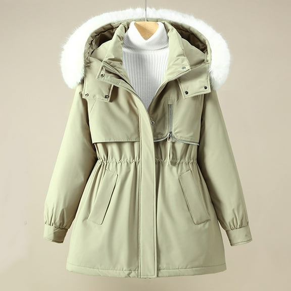AOOCHASLIY Black and Friday Women Coat Christmas Gift Women's Winter Cotton Jacket with Hood, Waist, and Plush To Overcome